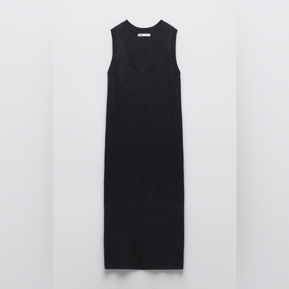 Zara Long Sleeveless Knit Sweater Dress - Navy Blue
